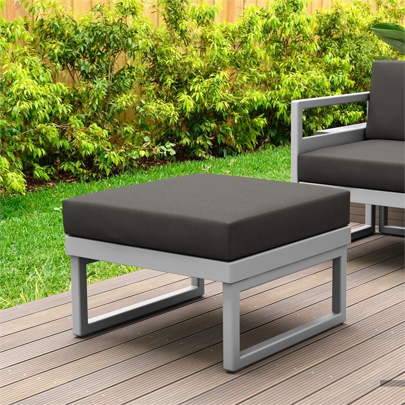 Compamia Mykonos Ottoman in Silver finish with Charcoal Cushion