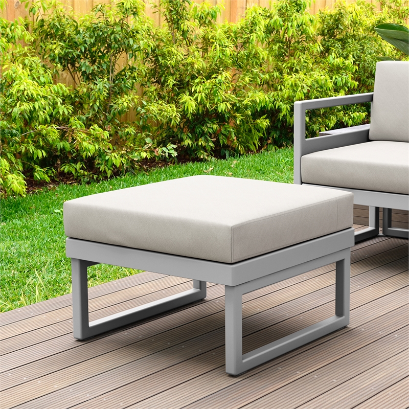 Compamia Mykonos Ottoman in Silver finish with Natural Cushion