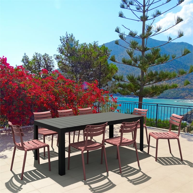 Compamia Helen 9 Piece Extendable Dining Set in Black-Marsala