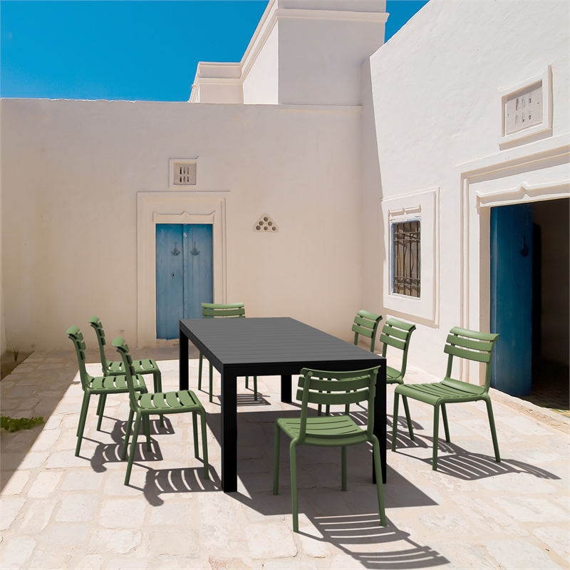 Compamia Helen 9 Piece Extendable Dining Set in Black-Olive Green