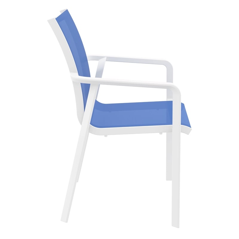 Compamia Pacific Sling Arm Chair in White Frame Blue Sling