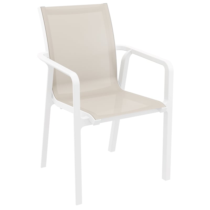 Compamia Pacific Sling Arm Chair in White Frame Taupe Sling