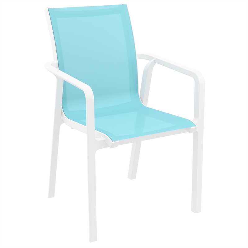 Compamia Pacific Sling Arm Chair in White Frame Turquiose Sling