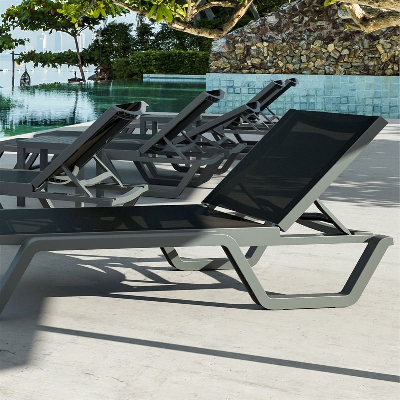 Compamia Rio Sling Chaise in Dark Gray Frame Black Sling