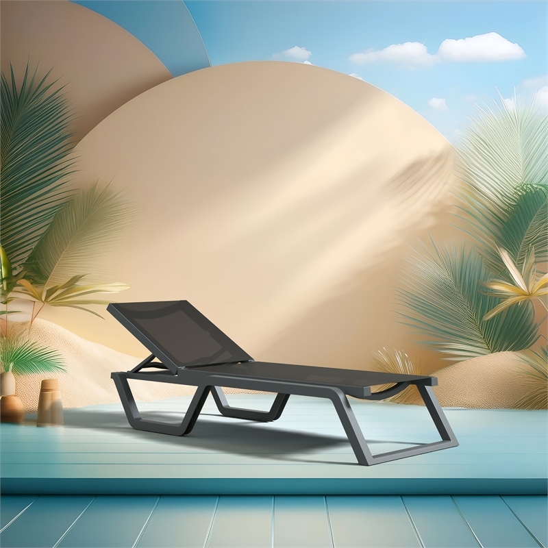 Compamia Rio Sling Chaise in Dark Gray Frame Black Sling