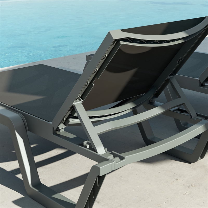 Compamia Rio Sling Chaise in Dark Gray Frame Black Sling