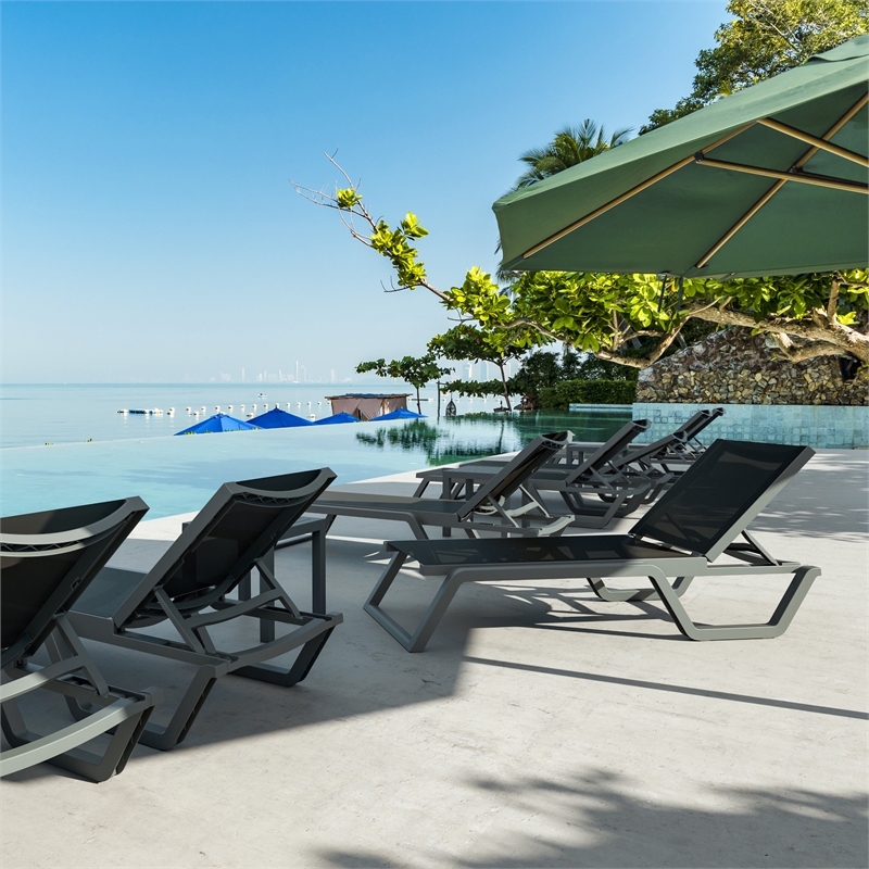 Compamia Rio Sling Chaise in Dark Gray Frame Black Sling
