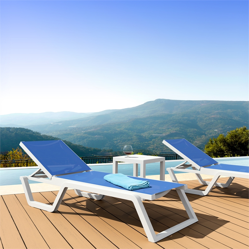 Compamia Rio Sling Chaise in White Frame Blue Sling