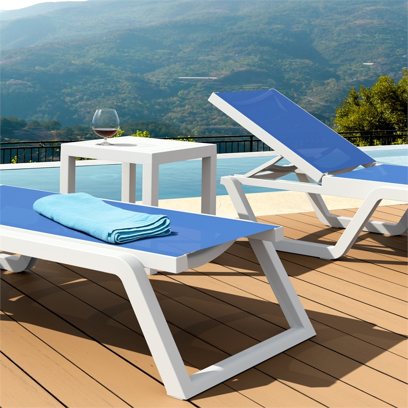 Compamia Rio Sling Chaise in White Frame Blue Sling