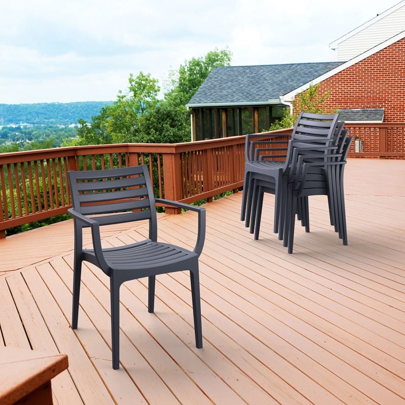 Compamia Artemis Outdoor Patio Dining Arm Chair in Dark Gray