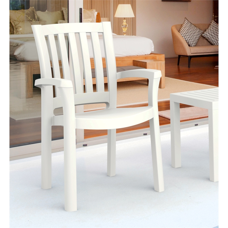 Compamia Sunshine Transitional Resin Patio Dining Arm Chair in White