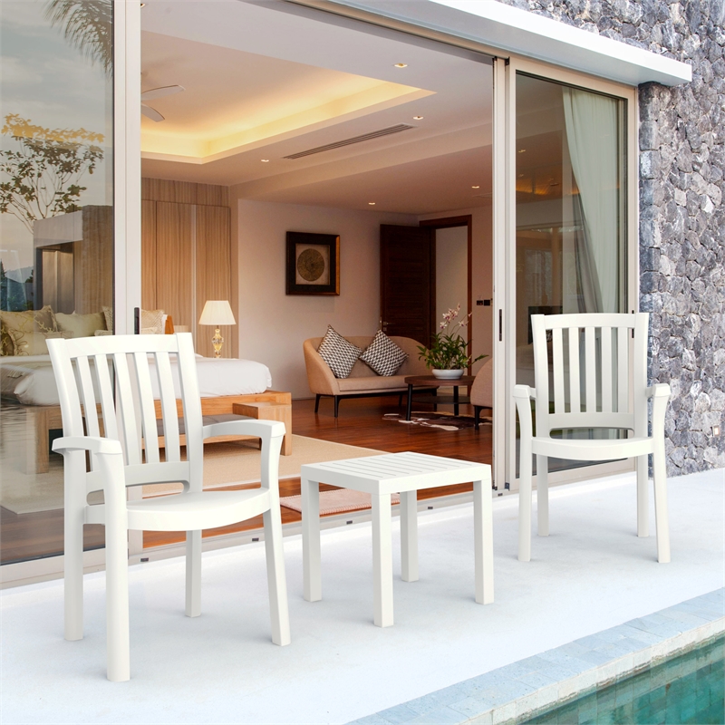 Compamia Sunshine Transitional Resin Patio Dining Arm Chair in White