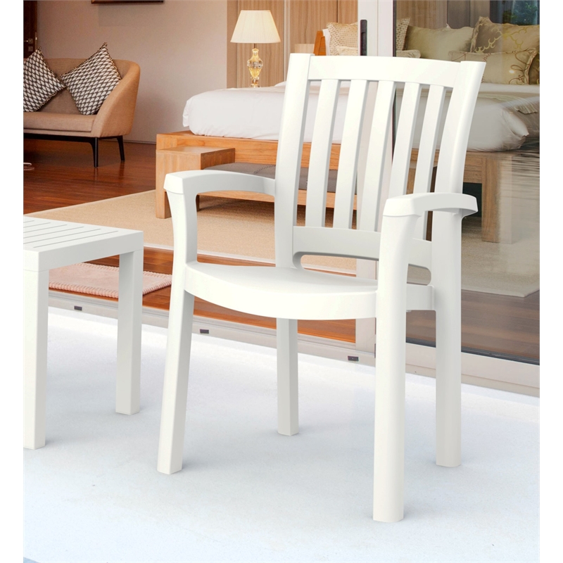 Compamia Sunshine Transitional Resin Patio Dining Arm Chair in White