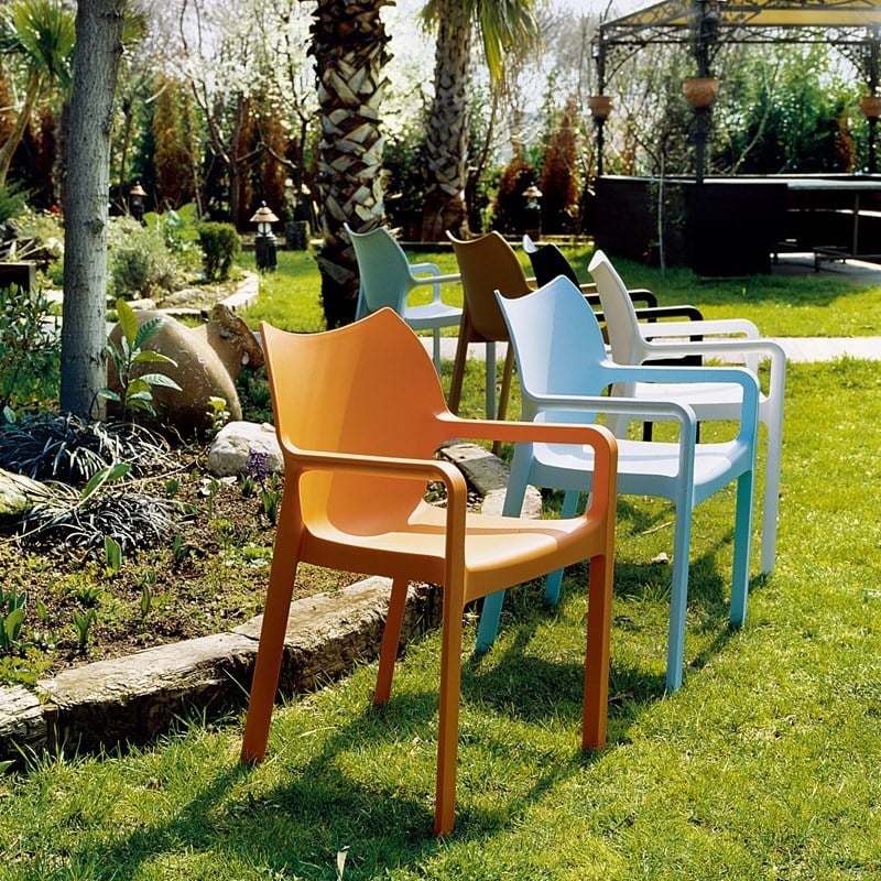 Compamia Diva Resin Outdoor Patio Dining Arm Chair in Dark Gray