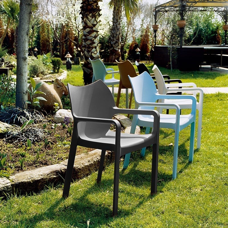Compamia Diva Resin Outdoor Patio Dining Arm Chair in Dark Gray