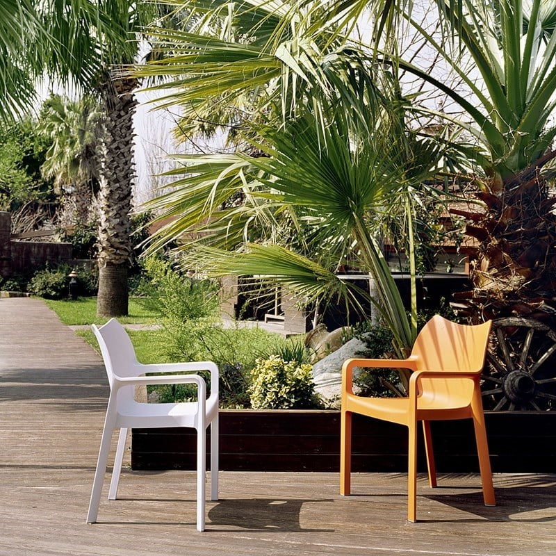 Compamia Diva Resin Outdoor Patio Dining Arm Chair in Orange