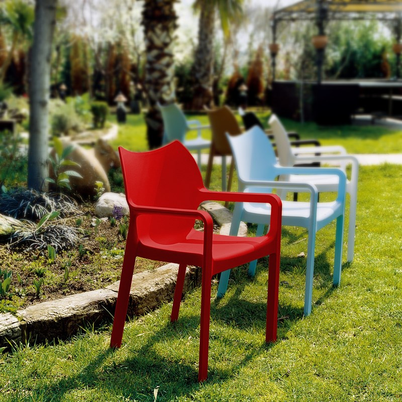 Compamia Diva Resin Outdoor Patio Dining Arm Chair in Red