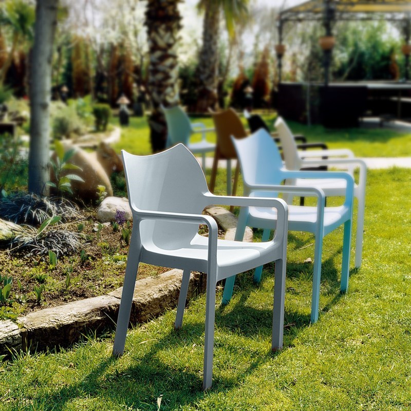Compamia Diva Resin Outdoor Patio Dining Arm Chair in Silver