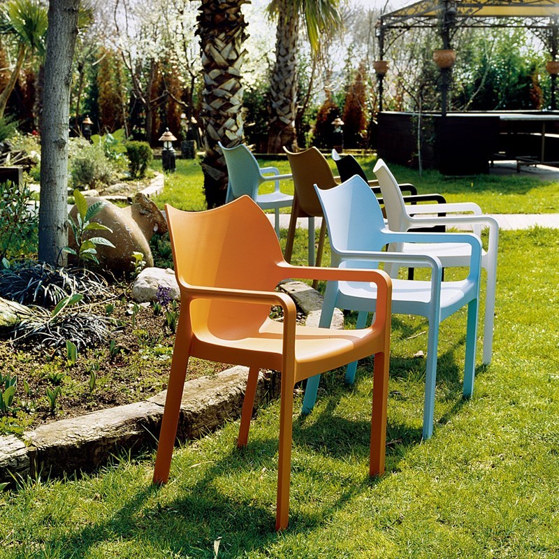 Compamia Diva Resin Outdoor Patio Dining Arm Chair in Silver
