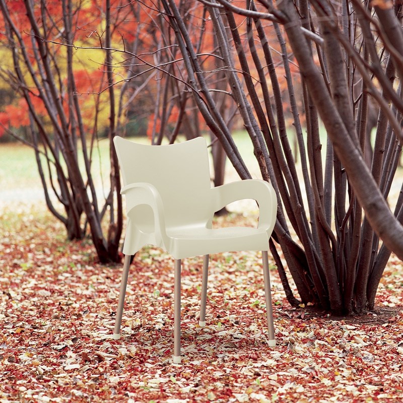 Compamia Romeo Resin Patio Dining Arm Chair in Beige