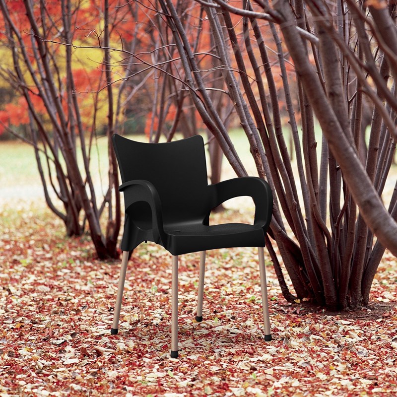 Compamia Romeo Resin Patio Dining Arm Chair in Black