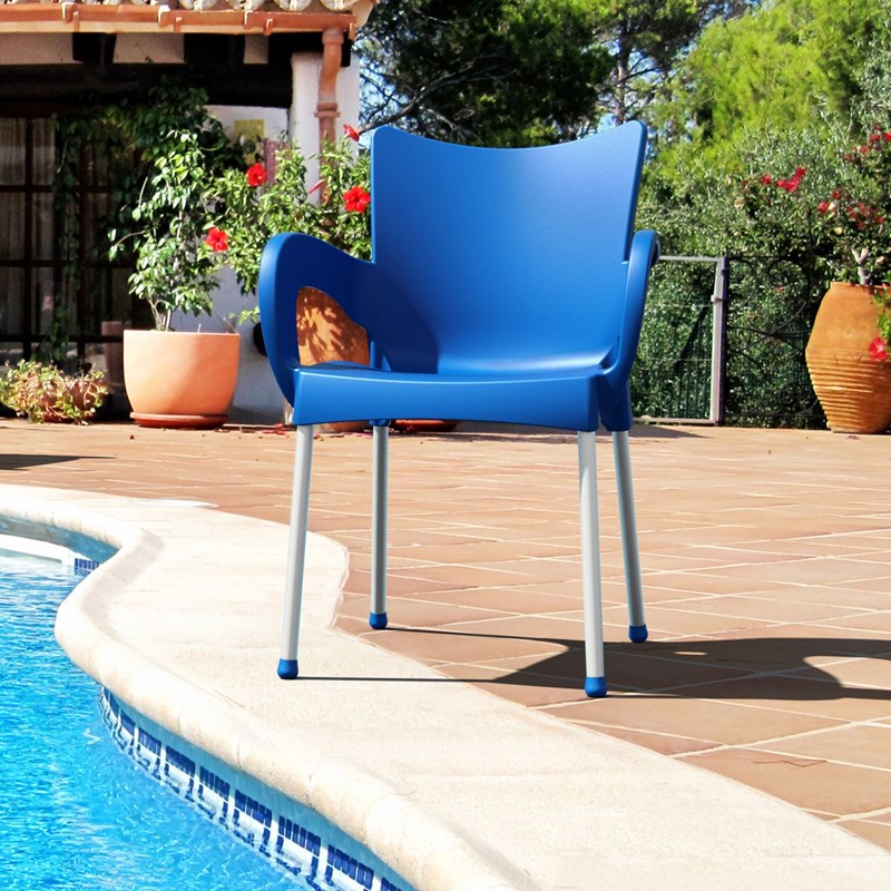 Compamia Romeo Resin Patio Dining Arm Chair in Dark Blue