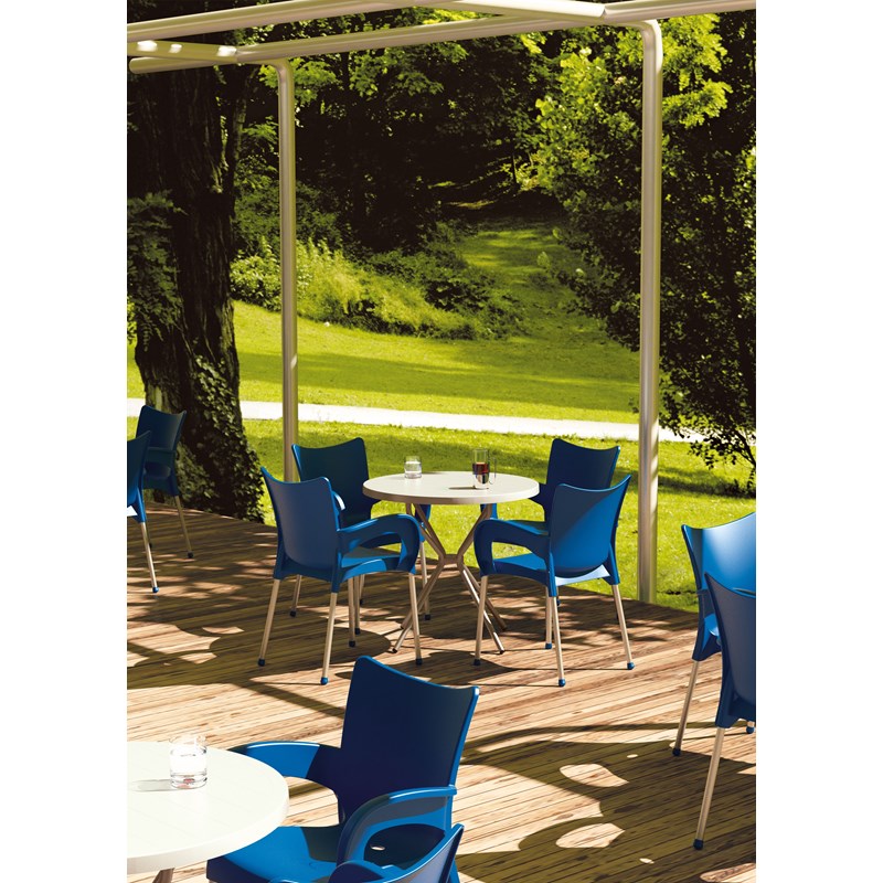 Compamia Romeo Resin Patio Dining Arm Chair in Dark Blue