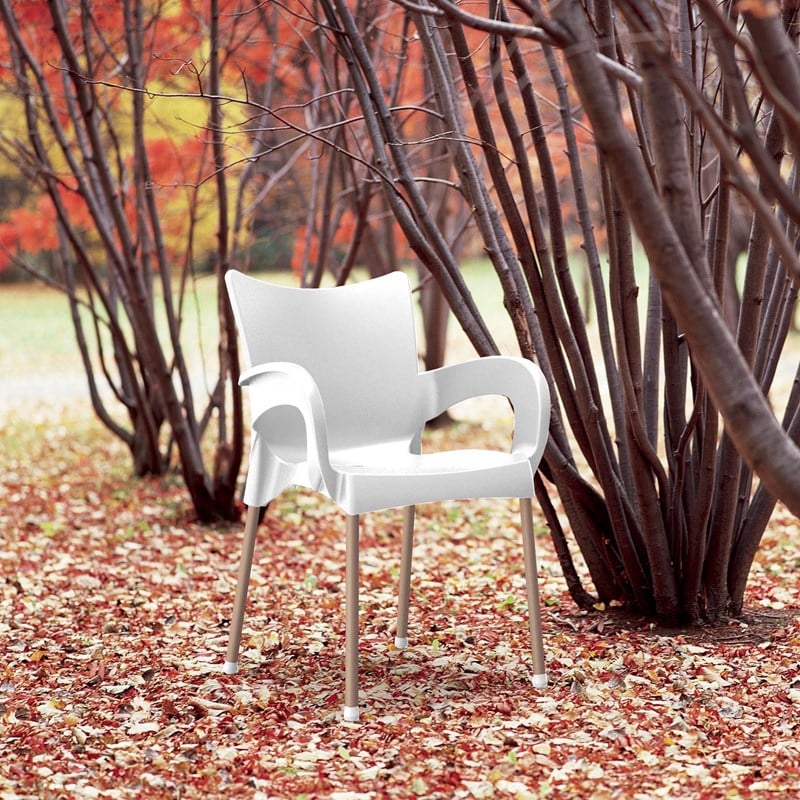 Compamia Romeo Resin Patio Dining Arm Chair in White