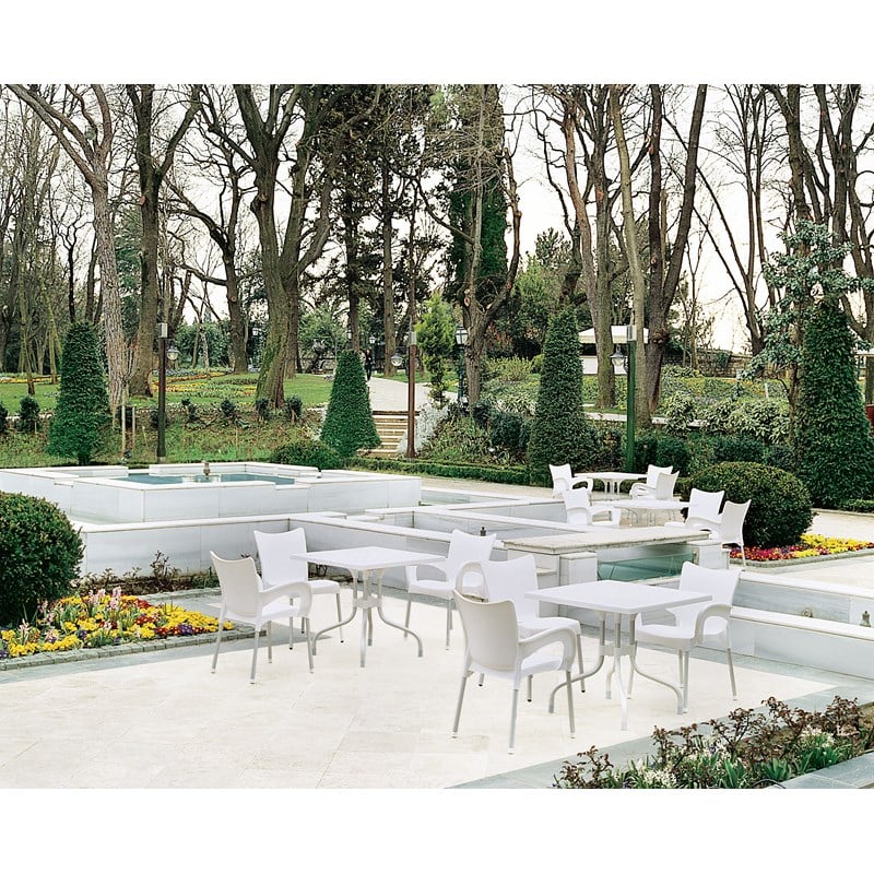 Compamia Romeo Resin Patio Dining Arm Chair in White