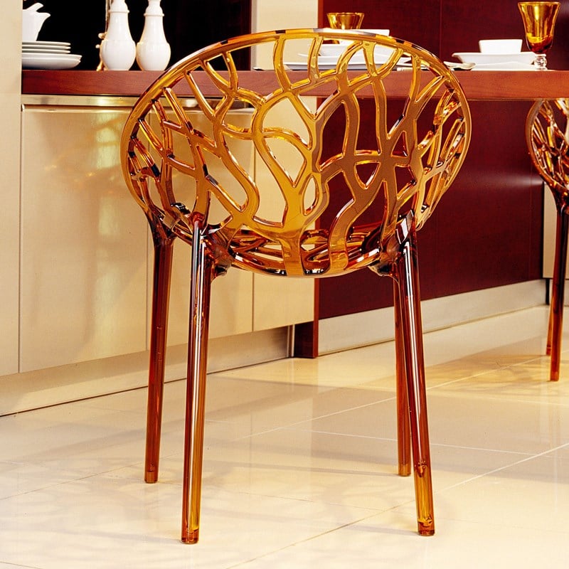 Compamia Crystal Polycarbonate Patio Dining Chair in Orange