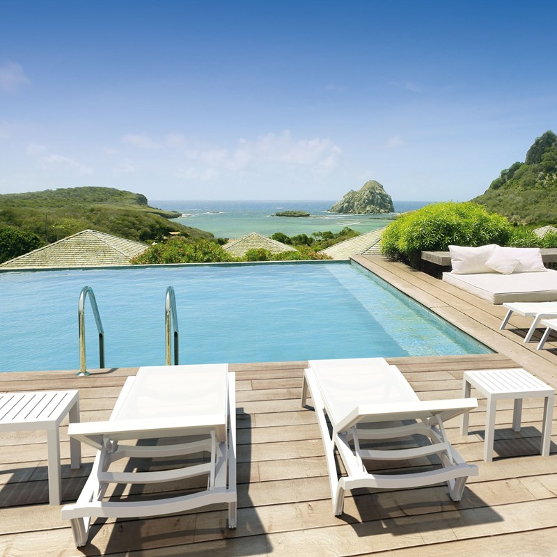 Compamia Ocean Square Resin Patio Side Table in White