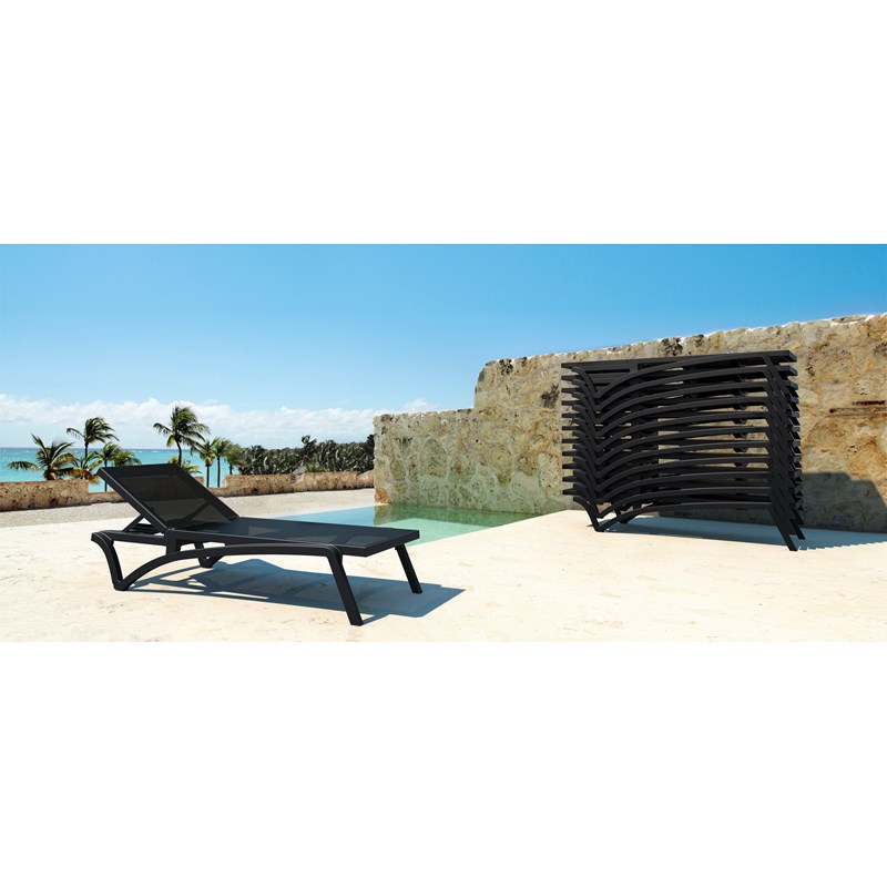 Compamia Pacific Chaise Lounge with Black Sling in Black Set of 2