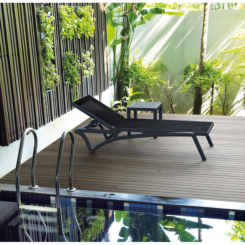 Compamia Pacific Chaise Lounge with Black Sling in Dark Gray Set of 2