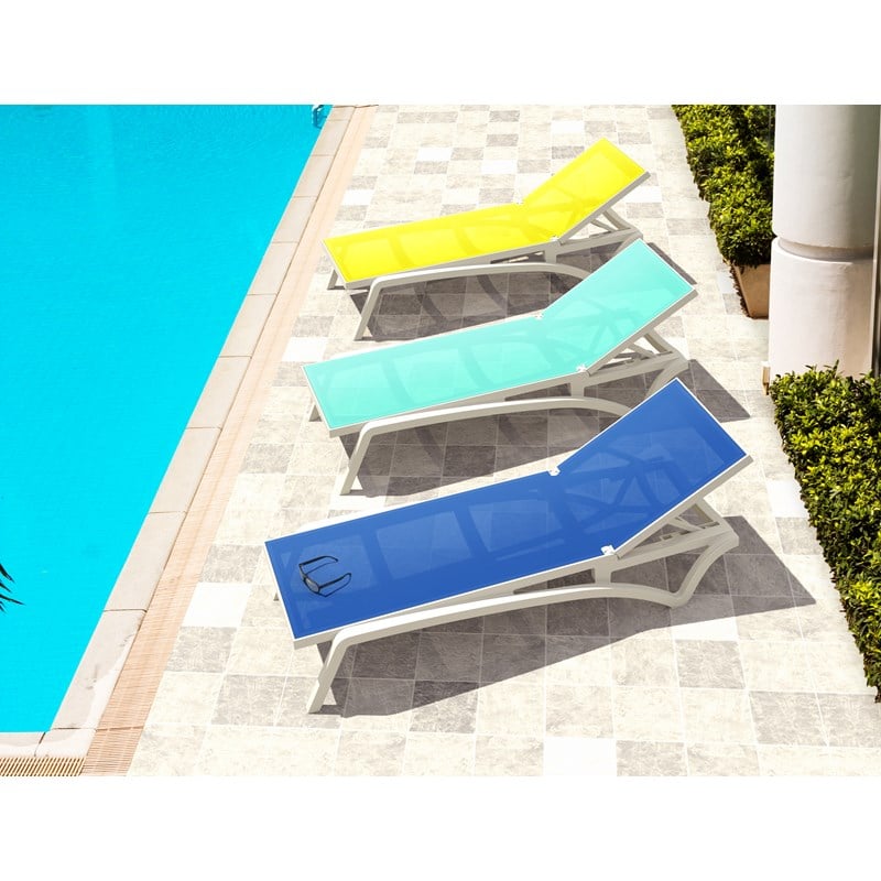 Compamia Pacific Chaise Lounge with Blue Sling in White Set of 2