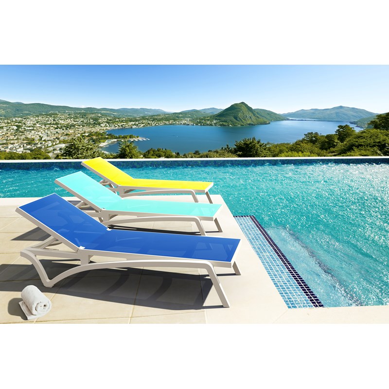 Compamia Pacific Chaise Lounge with Turquoise Sling in White Set of 2