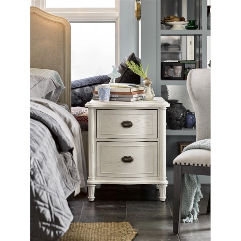 Universal Furniture Amity 2 Drawer Oak Wood Nightstand in Antiqued White Finish