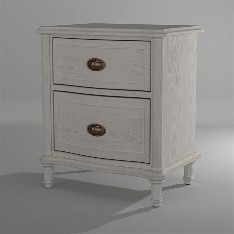 Universal Furniture Amity 2 Drawer Oak Wood Nightstand in Antiqued White Finish