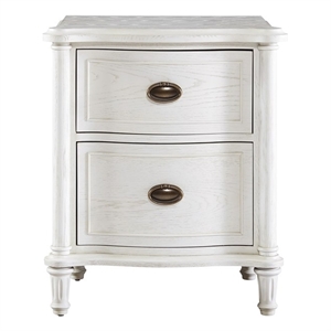 universal furniture amity 2 drawer oak wood nightstand in antiqued white finish