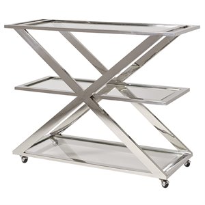 universal furniture draper 3 tier glass bar cart in silver