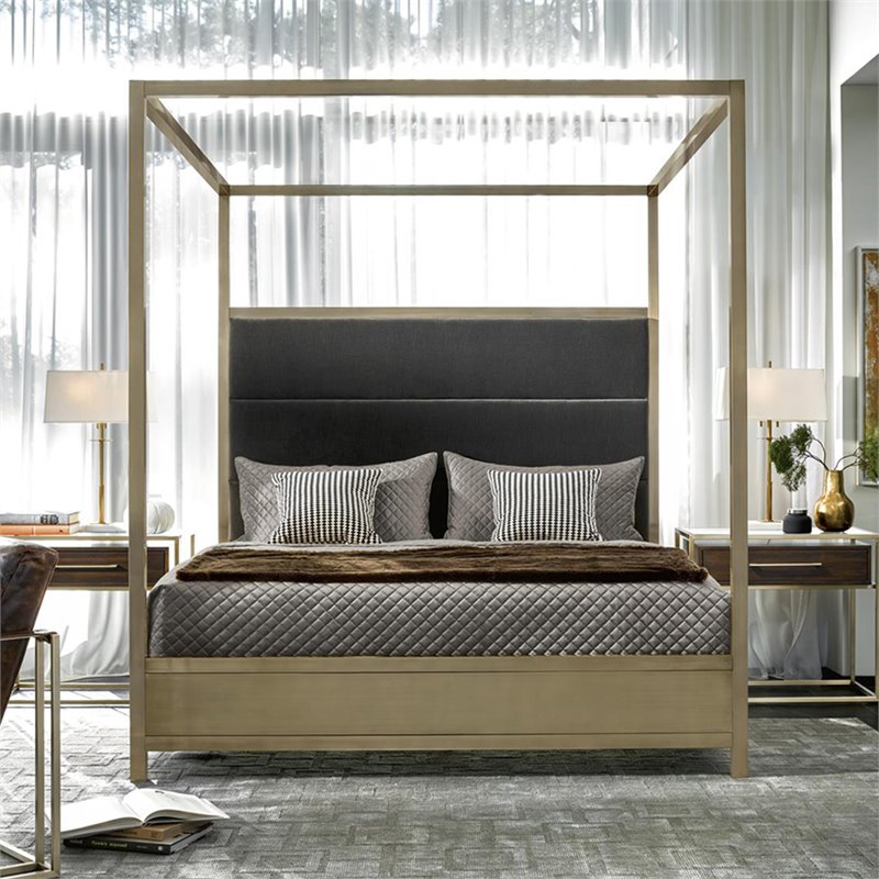 Universal Furniture Harlow Upholstered King Canopy Bed In Brass 656a290b Universal Furniture Harlow Upholstered, Harlow Panel Bed Queen