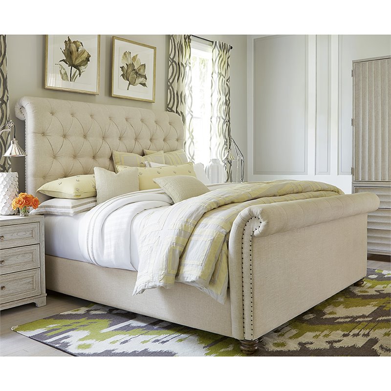 Universal Furniture The Boho Chic Tufted Queen Sleigh Bed in White ...