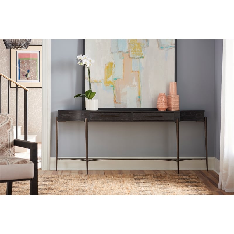 Universal Furniture Curated Oslo Wood Console Table in Onyx Brown