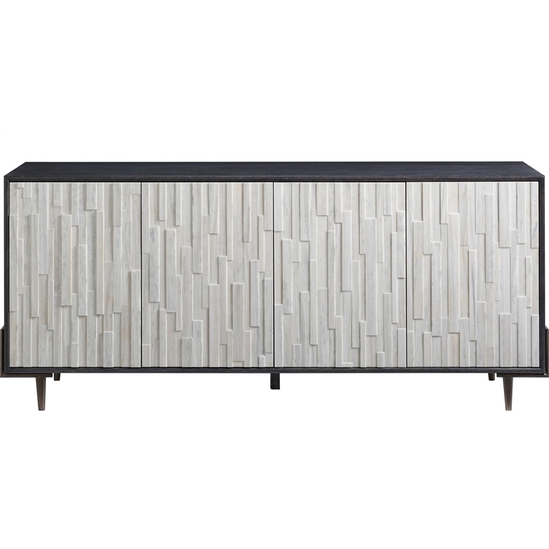Curated Olso Wood Entertainment Console with Stone Doors in Onyx Brown