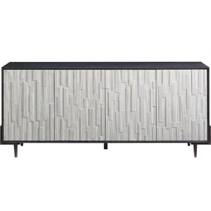 Curated Olso Wood Entertainment Console with Stone Doors in Onyx Brown