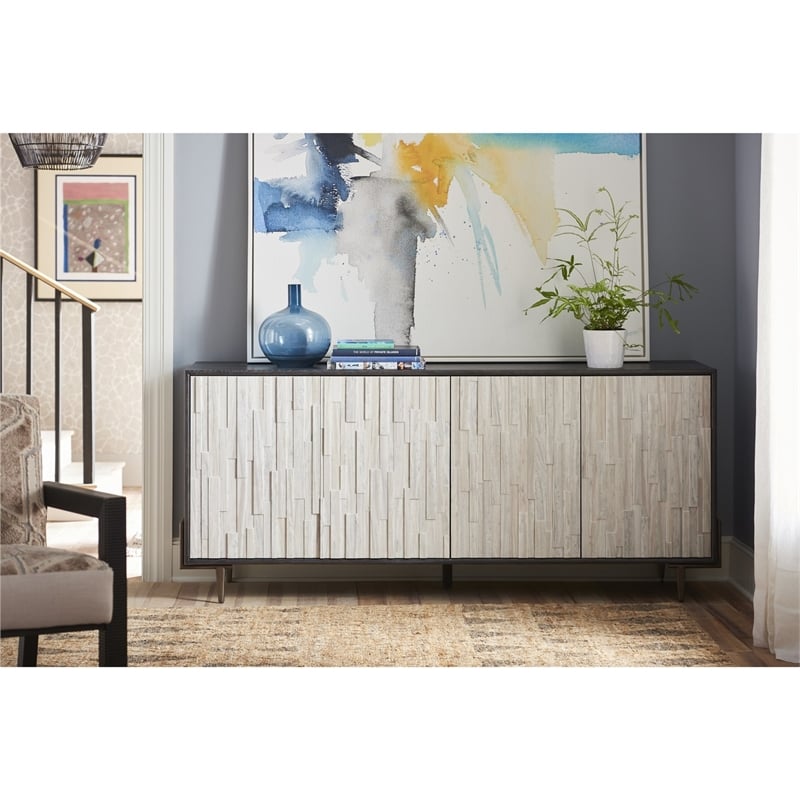 Curated Olso Wood Entertainment Console with Stone Doors in Onyx Brown