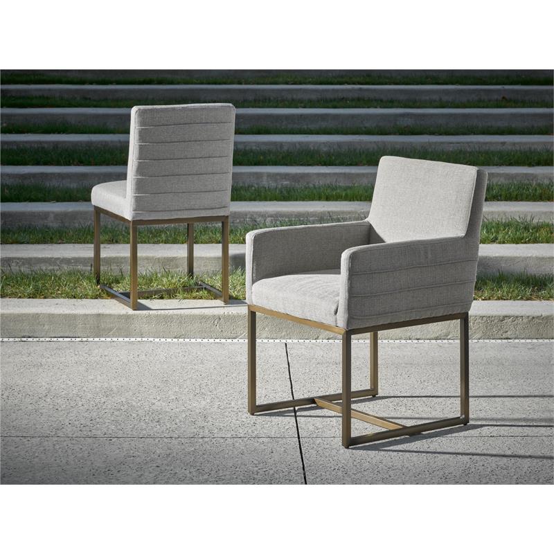 Modern Cooper Fabric Dining Arm Chair  Set of 2 in Gray with Bronze Base