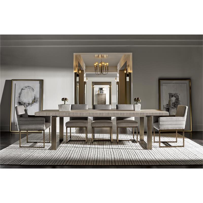Modern Cooper Fabric Dining Arm Chair  Set of 2 in Gray with Bronze Base