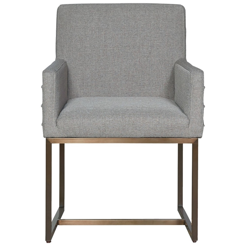 Modern Cooper Fabric Dining Arm Chair  Set of 2 in Gray with Bronze Base