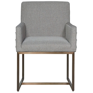 modern cooper fabric dining arm chair  set of 2 in gray with bronze base