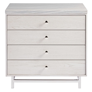 paradox two drawer wood nightstand with stone top in ivory white finish